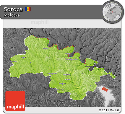Physical 3D Map of Soroca, darken, desaturated