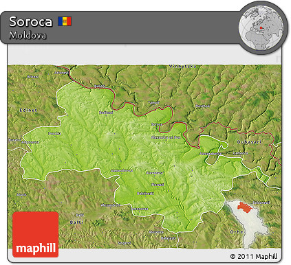 Physical 3D Map of Soroca, satellite outside