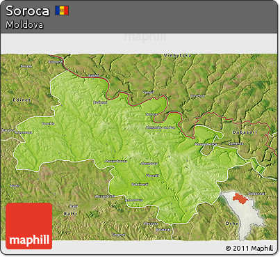 Physical 3D Map of Soroca, satellite outside
