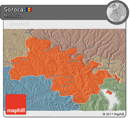 Political 3D Map of Soroca, semi-desaturated