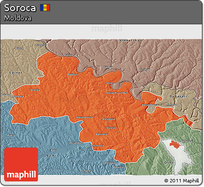 Political 3D Map of Soroca, semi-desaturated