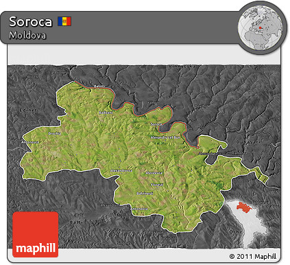 Satellite 3D Map of Soroca, darken, desaturated