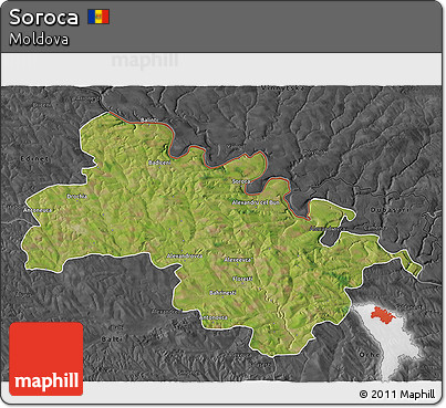 Satellite 3D Map of Soroca, darken, desaturated