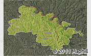 Satellite 3D Map of Soroca, darken, semi-desaturated