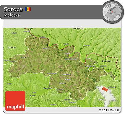 Satellite 3D Map of Soroca, physical outside