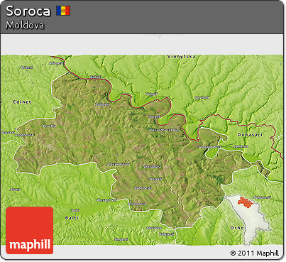 Satellite 3D Map of Soroca, physical outside