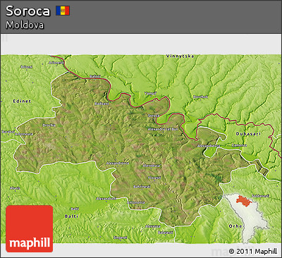 Satellite 3D Map of Soroca, physical outside