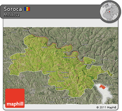 Satellite 3D Map of Soroca, semi-desaturated