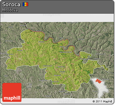 Satellite 3D Map of Soroca, semi-desaturated