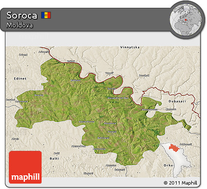 Satellite 3D Map of Soroca, shaded relief outside