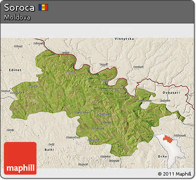 Satellite 3D Map of Soroca, shaded relief outside