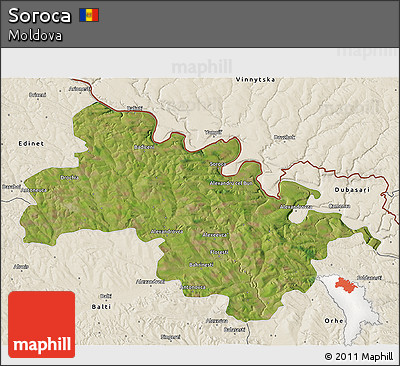 Satellite 3D Map of Soroca, shaded relief outside