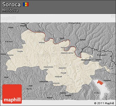 Shaded Relief 3D Map of Soroca, darken, desaturated