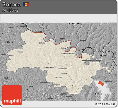 Shaded Relief 3D Map of Soroca, darken, desaturated