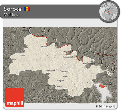 Shaded Relief 3D Map of Soroca, darken