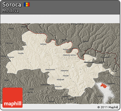 Shaded Relief 3D Map of Soroca, darken
