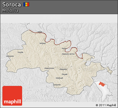 Shaded Relief 3D Map of Soroca, lighten, desaturated