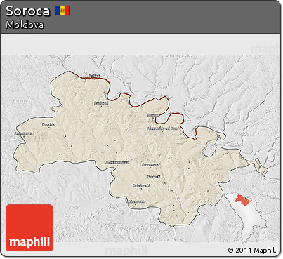 Shaded Relief 3D Map of Soroca, lighten, desaturated
