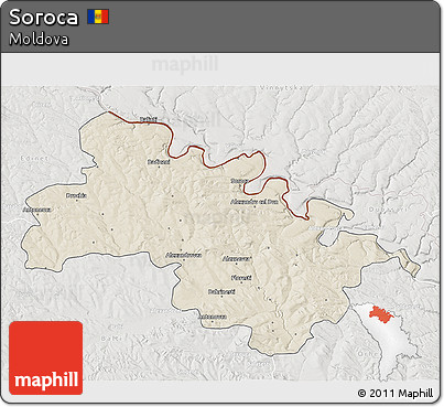 Shaded Relief 3D Map of Soroca, lighten, semi-desaturated