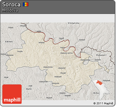 Shaded Relief 3D Map of Soroca, semi-desaturated