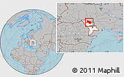 Gray Location Map of Soroca, highlighted country, within the entire country, hill shading