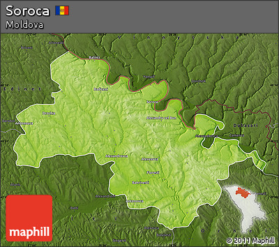 Physical Map of Soroca, darken