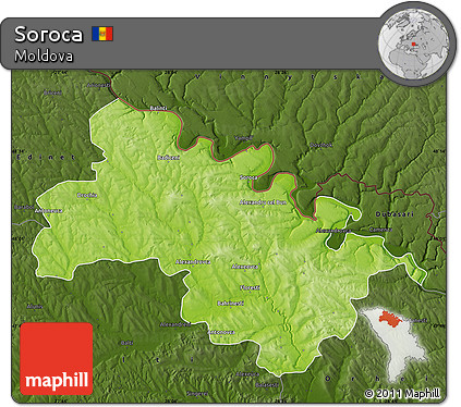 Physical Map of Soroca, darken