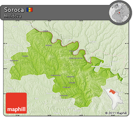 Physical Map of Soroca, lighten