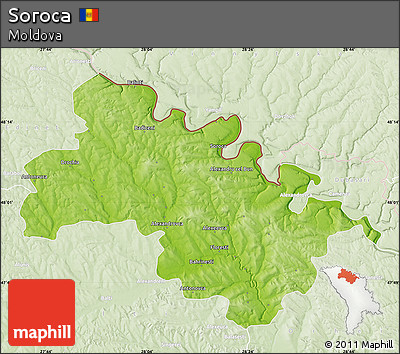Physical Map of Soroca, lighten