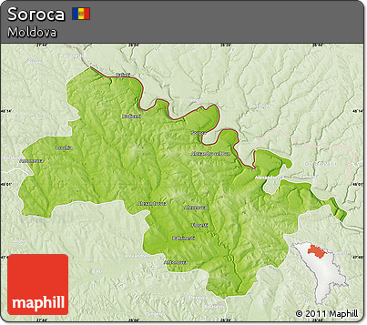 Physical Map of Soroca, lighten