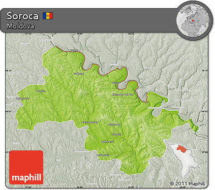 Physical Map of Soroca, lighten, semi-desaturated
