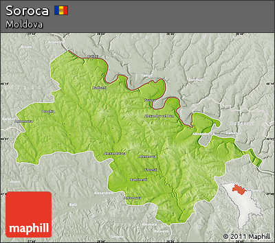 Physical Map of Soroca, lighten, semi-desaturated