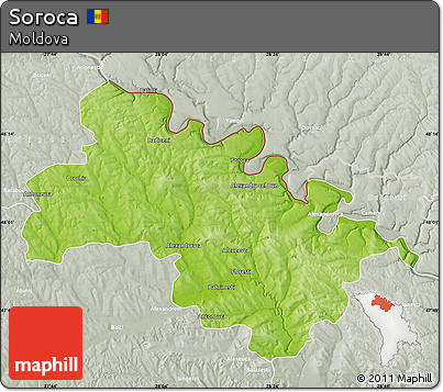 Physical Map of Soroca, lighten, semi-desaturated
