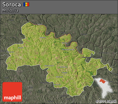 Satellite Map of Soroca, darken, semi-desaturated