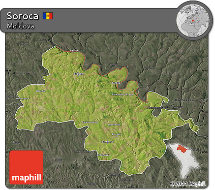 Satellite Map of Soroca, darken, semi-desaturated