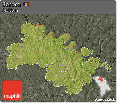 Satellite Map of Soroca, darken, semi-desaturated