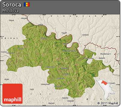 Satellite Map of Soroca, shaded relief outside