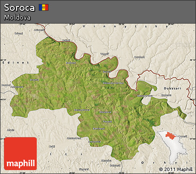 Satellite Map of Soroca, shaded relief outside