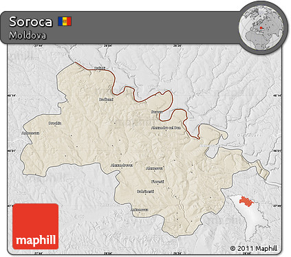 Shaded Relief Map of Soroca, lighten, desaturated