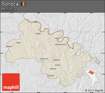 Shaded Relief Map of Soroca, lighten, desaturated