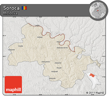 Shaded Relief Map of Soroca, lighten, semi-desaturated