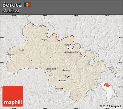 Shaded Relief Map of Soroca, lighten, semi-desaturated