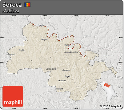 Shaded Relief Map of Soroca, lighten, semi-desaturated
