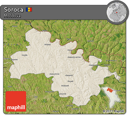 Shaded Relief Map of Soroca, satellite outside