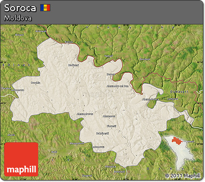 Shaded Relief Map of Soroca, satellite outside