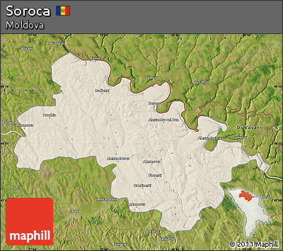 Shaded Relief Map of Soroca, satellite outside