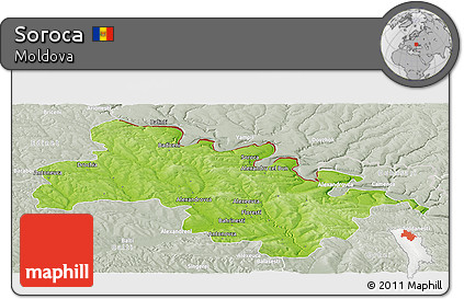 Physical Panoramic Map of Soroca, lighten, semi-desaturated