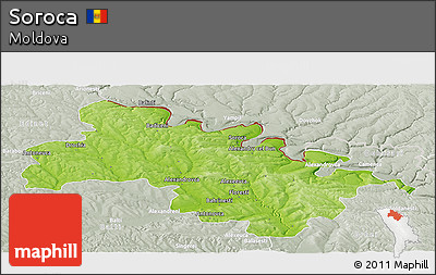 Physical Panoramic Map of Soroca, lighten, semi-desaturated