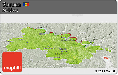 Physical Panoramic Map of Soroca, lighten, semi-desaturated
