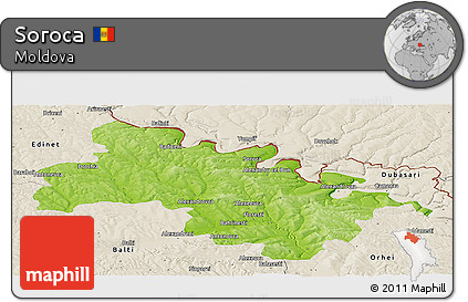 Physical Panoramic Map of Soroca, shaded relief outside